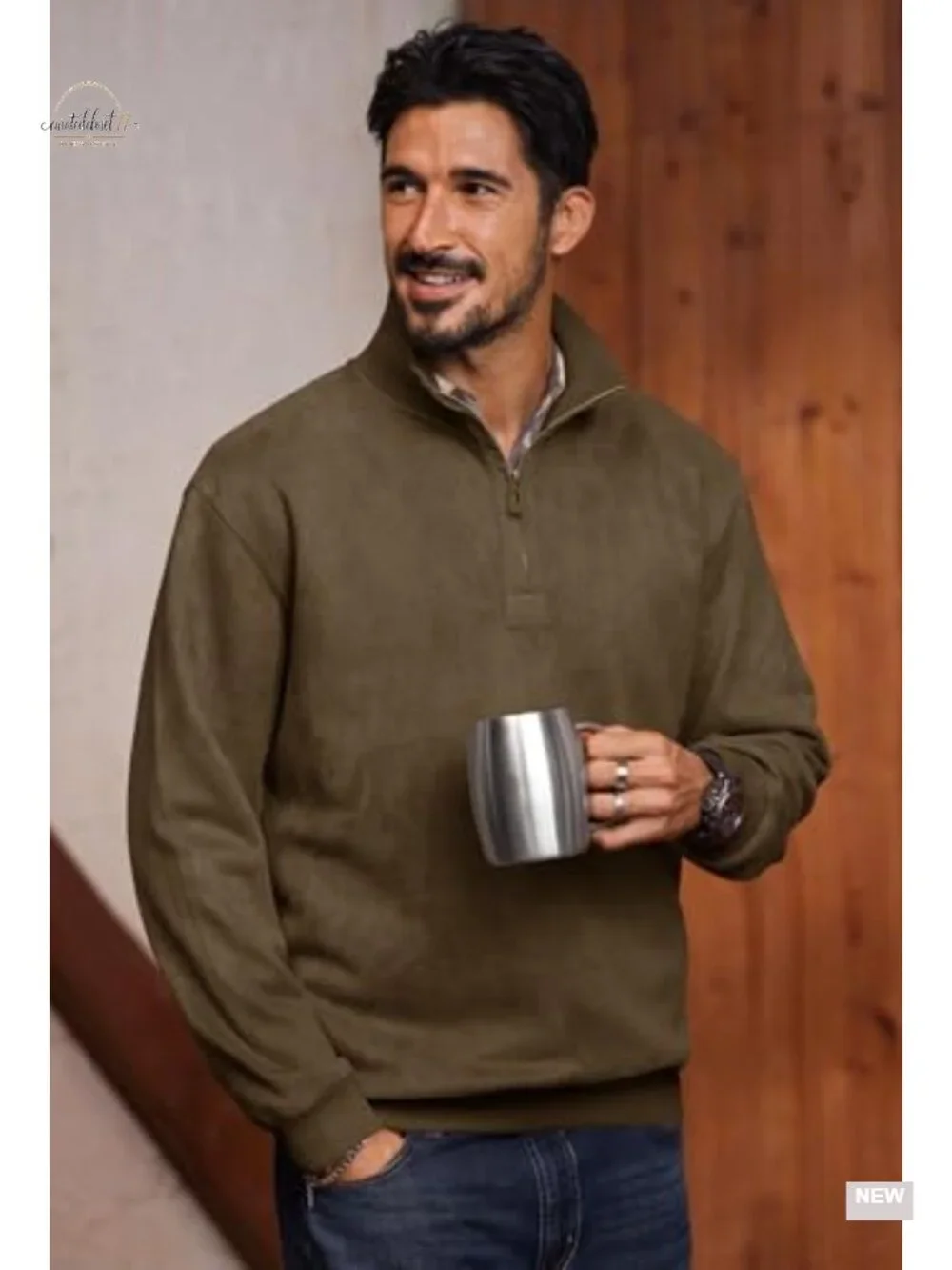 Men's Quarter Zip Pullover Midweight Mock Neck Suede Fabric Casual Sweatshirt